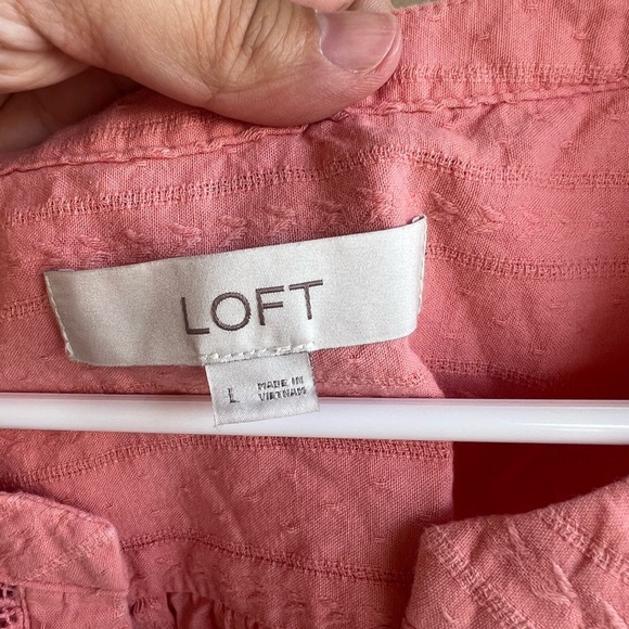 LOFT Women's Pink Ruffle Sleeve Top Size L Casual Modest Peasant Hippie Boho - Picture 2 of 5